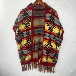 American Eagle Sweater Womens XS/S Southwestern Aztec Poncho Fringe Hippie‎